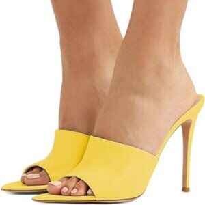 FSJ Women Fashion Mid High Heels Sandals Suede Slip on Open Toe Mules Sexy Summe